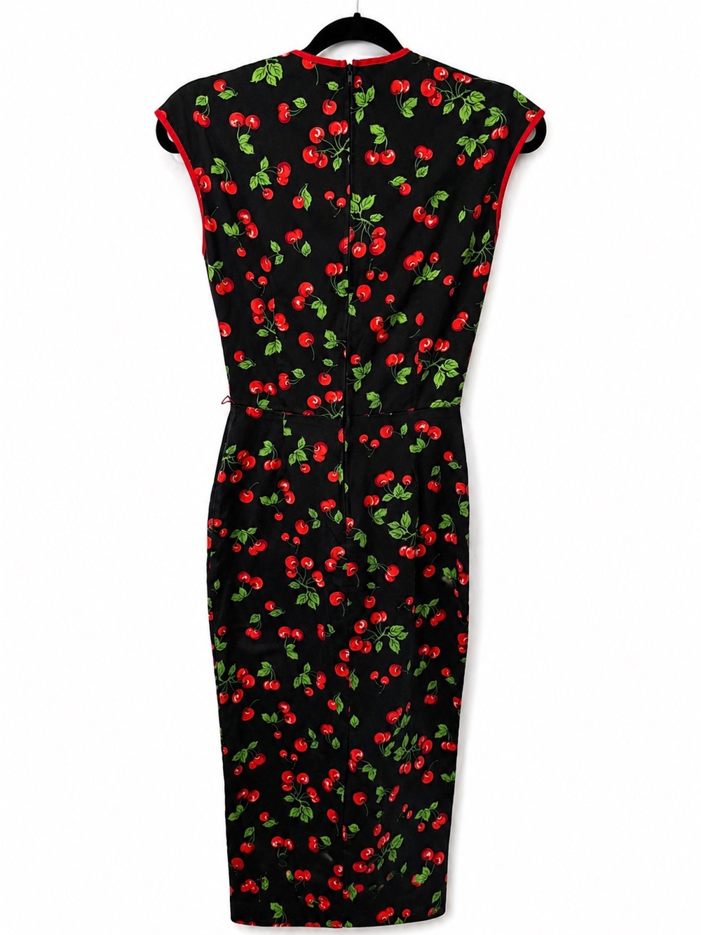 Pinup Couture Black Cherry Print Wiggle Dress Sz S Coquette Retro Bombshell 50’s - Picture 3 of 15
